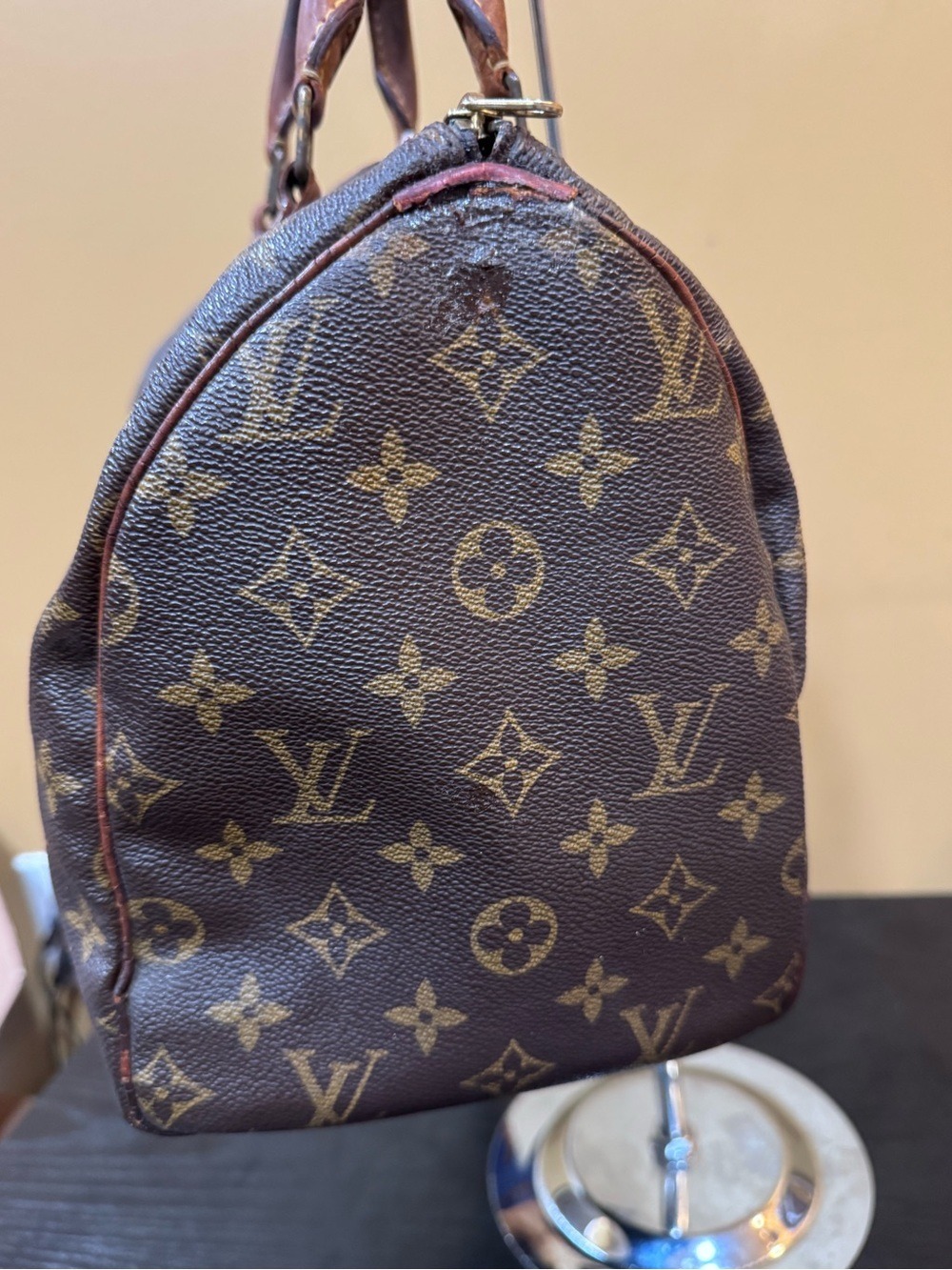 Louis Vuitton Speedy 30 Monogram Satchel with Blue & Cream Scarf COA - Picture 8 of 16